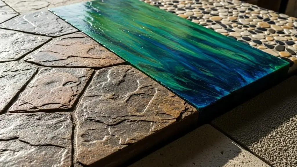 Decorative concrete finishes showcasing customization options for patios